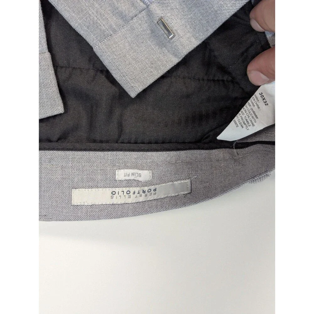 Perry Ellis Portfolio Mens Slim fit Dress Pants 30 / 32 Mid Gray Solid